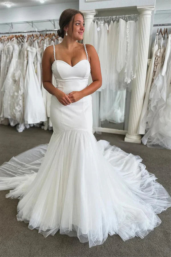 Gorgeous Sweetheart Tulle Mermaid Wedding Dress with Bow